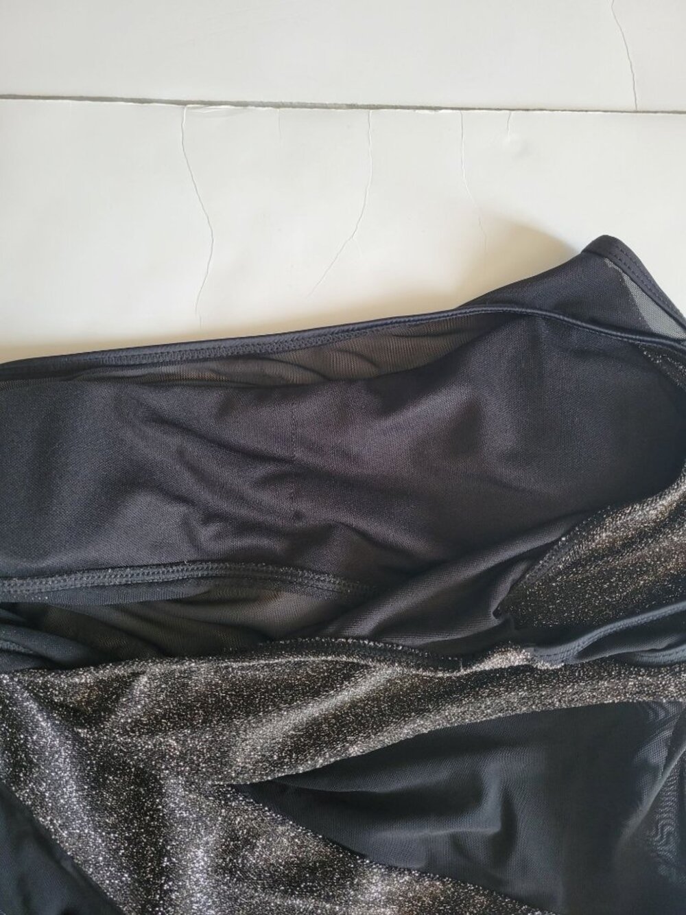 Coeur De Vague One Shoulder Silver Black Mesh 1 Piece Swim Suit Size L Beach - Picture 9 of 9